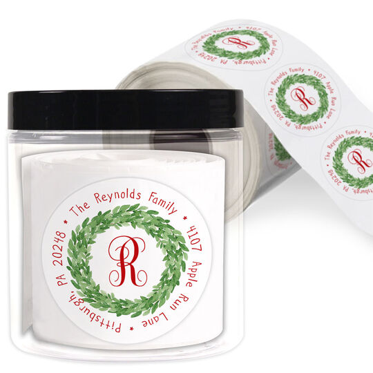 Holiday Wreath Round Address Labels in a Jar